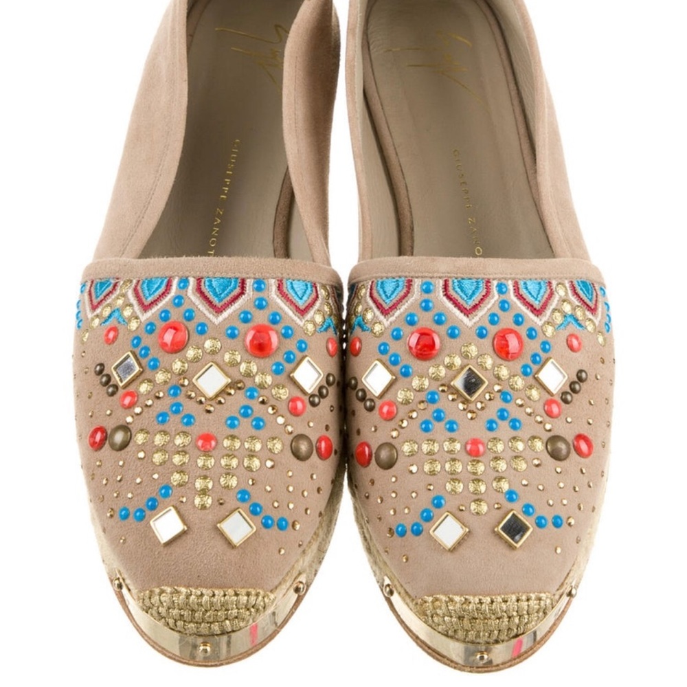 Giuseppe Zanotti embellishment suede print espadrilles size 8/38